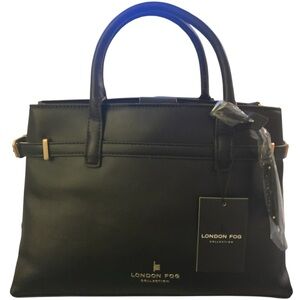 London Fog Collection Purse Black City Smooth Satchel Double Handle/shoulder